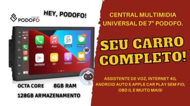 Central Multimídia 7" Universal Podofo - Com Android 10, rede 4G e Comando de Voz!